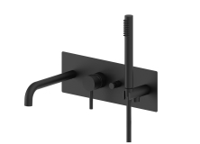 Paffoni – Podtynkowa Bateria Wannowo-Prysznicowa (2 wyjścia) + płytka do mocowania ze stali nierdzewnej 350x120mm, Czarny Mat LIG001NO LIGHT